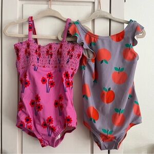 Hanna Andersson (well loved) bold bright floral apple peach one piece swimsuit